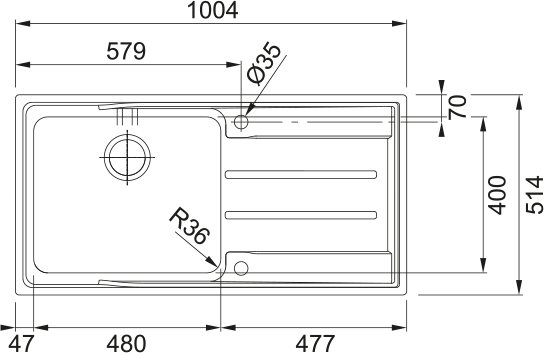 Franke Aton Single Bowl Sink- Right Hand Drainer - Stainless Steel, ANX211RHD