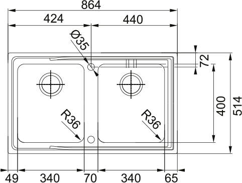 Franke Aton Double Bowl Sink - Stainless Steel, ANX220
