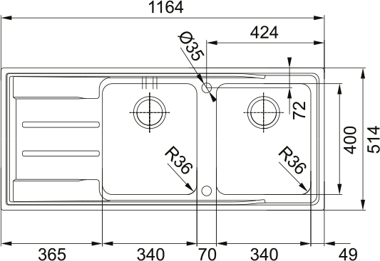 Franke Aton Double Bowl Sink- Left Hand Drainer - Stainless Steel, ANX221LHD