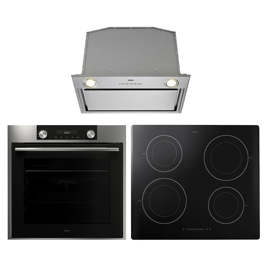 ASKO 60cm Stainless Steel Electric Oven, Induction Cooktop & Undermount Rangehood Bundle, ASKO03 - New Clearance