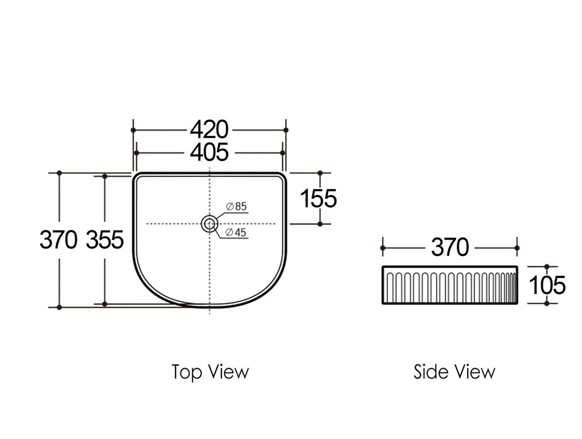 Otti OT4136C Archie 415x365x100 Fluted Above Counter Basin