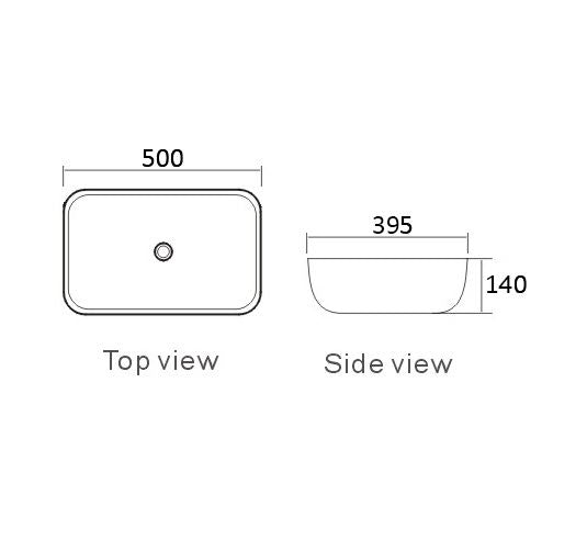 Otti IS5094 Artis Square 500x395x140 Gloss White Above Counter Basin