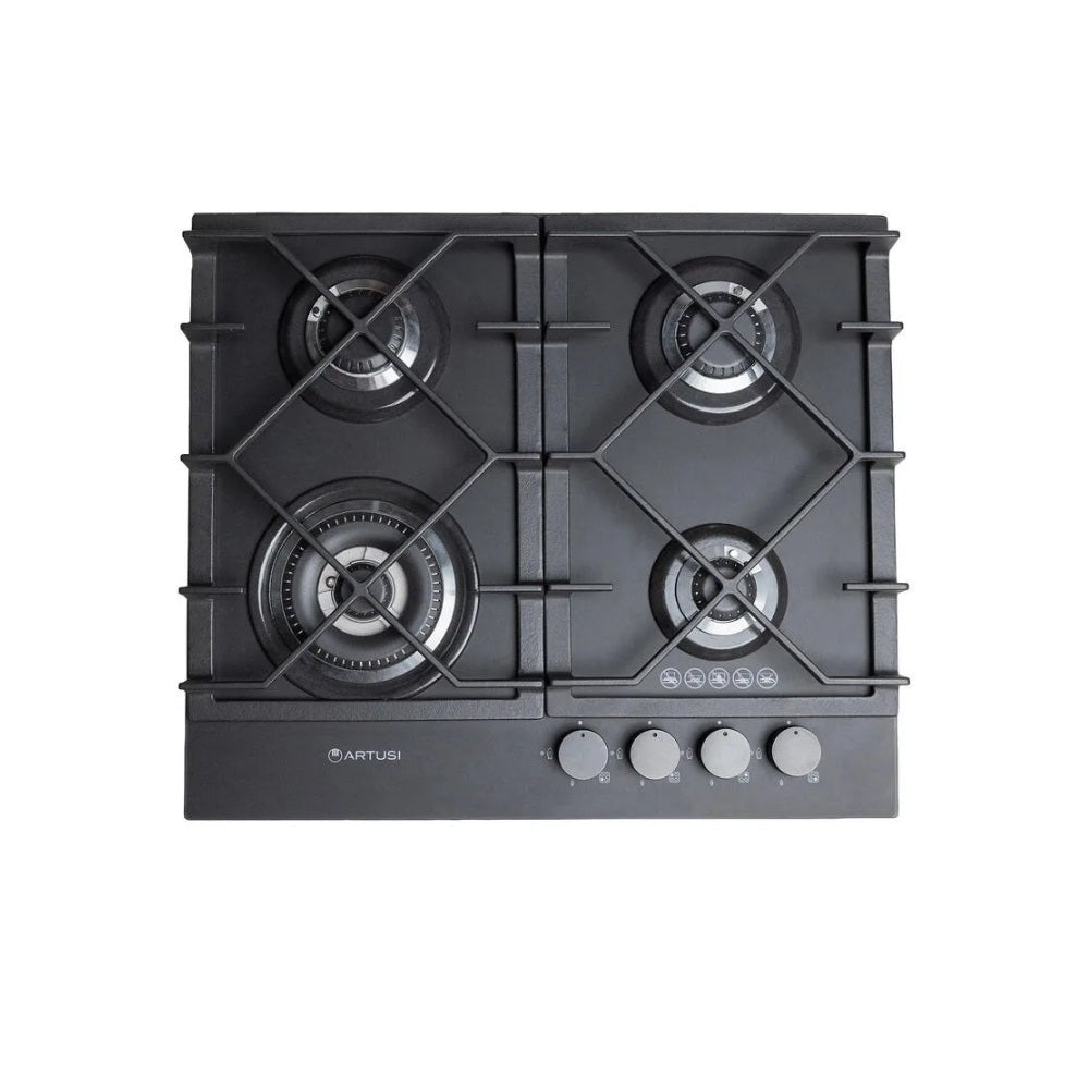 Artusi AGH6400NB 60cm Built-In Gas Cooktop, Black Glass