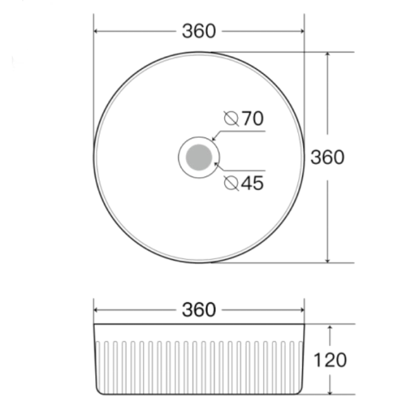 Aulic Lilac Basin with V Groove 360mm Diameter - Matte White, XECB-098MW