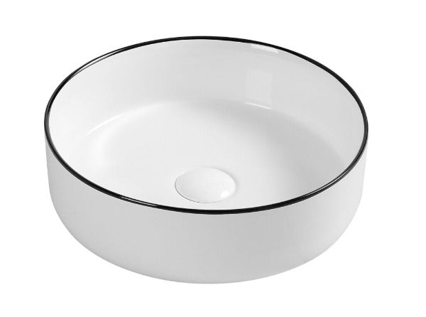 Aulic Dove Basin 360mm Diameter, White Gloss with Black Edge, XECB-083WBE