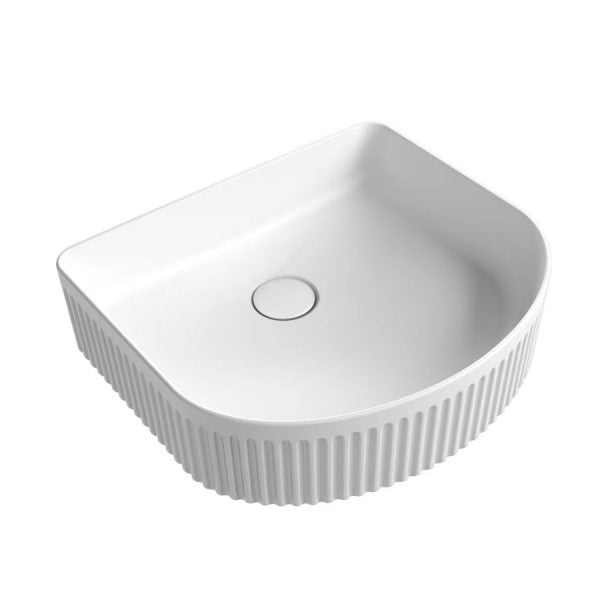 Aulic Cyrus Arch Basin with V Groove 415mm x 365mm - Matte White, XECB-102MW