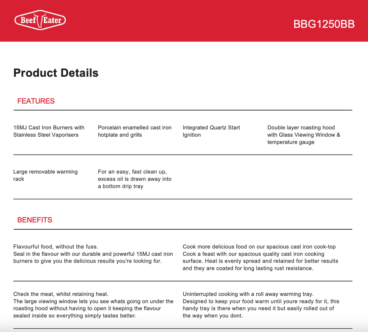Beefeater BBG1250BB 1200 Series 5 Burner LPG Built-In BBQ - Beefeater Factory Seconds