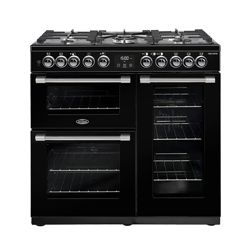 Belling BCC900DFB CookCentre Deluxe 90cm Dual Fuel Range Cooker, Black