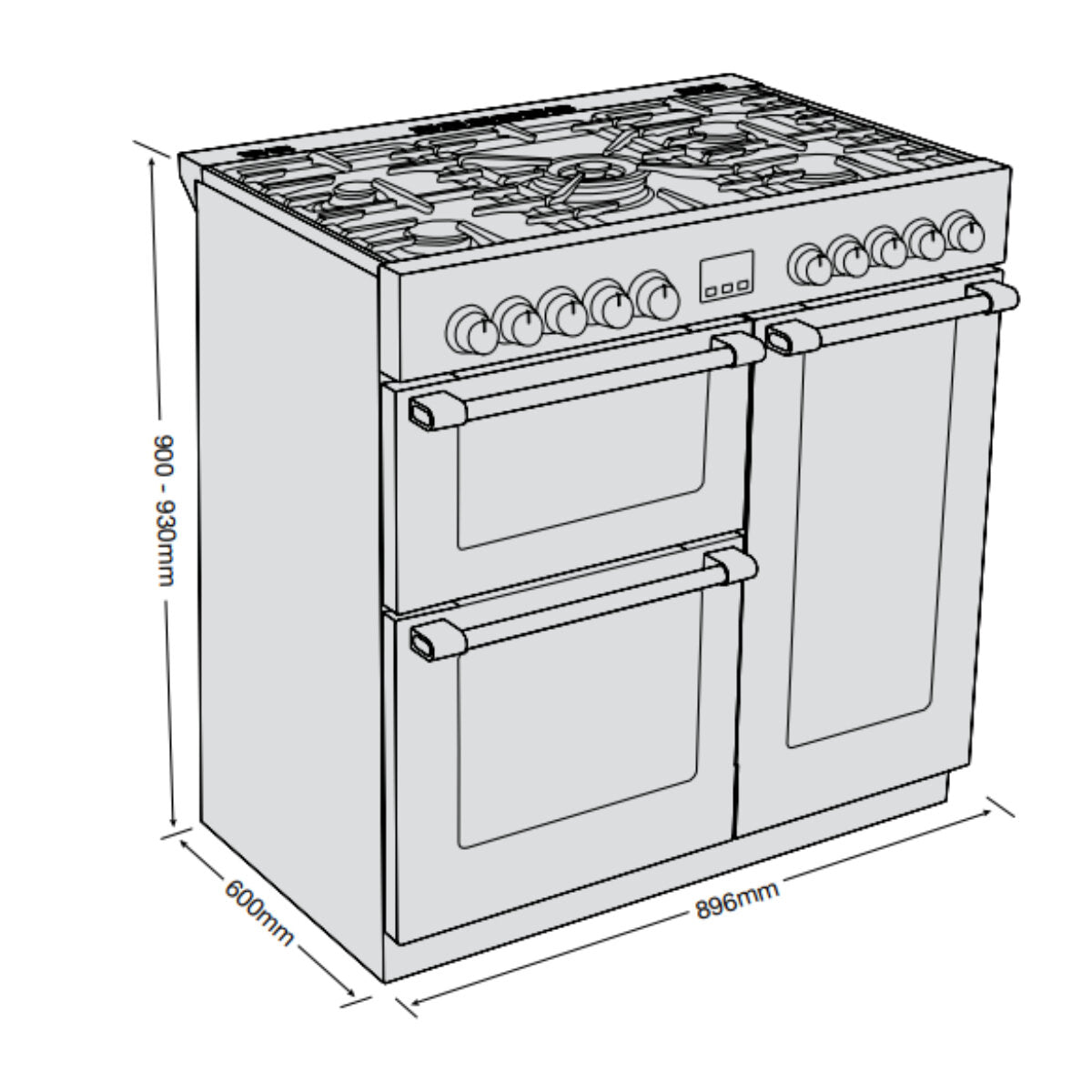 Belling BCC900DFB CookCentre Deluxe 90cm Dual Fuel Range Cooker, Black