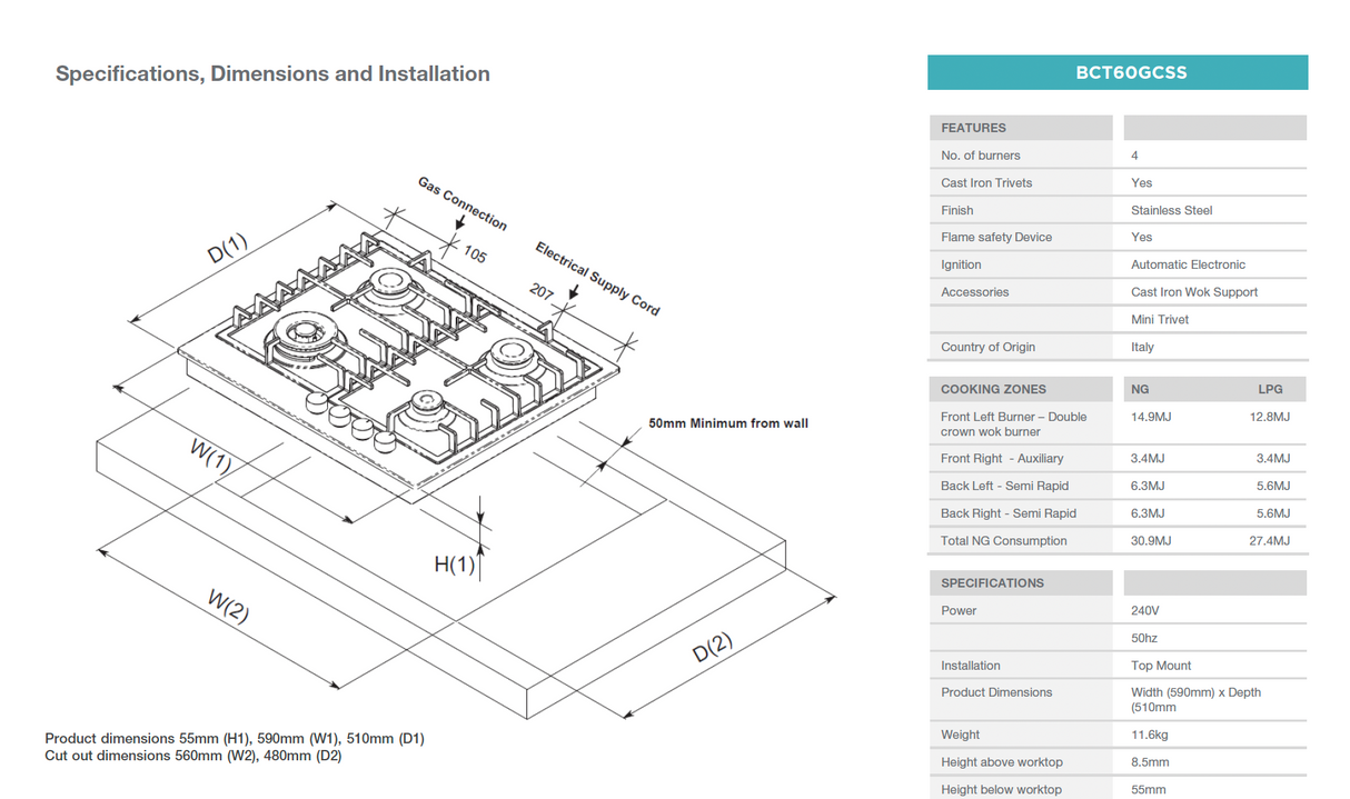 Belling 60cm Kitchen Package BED01