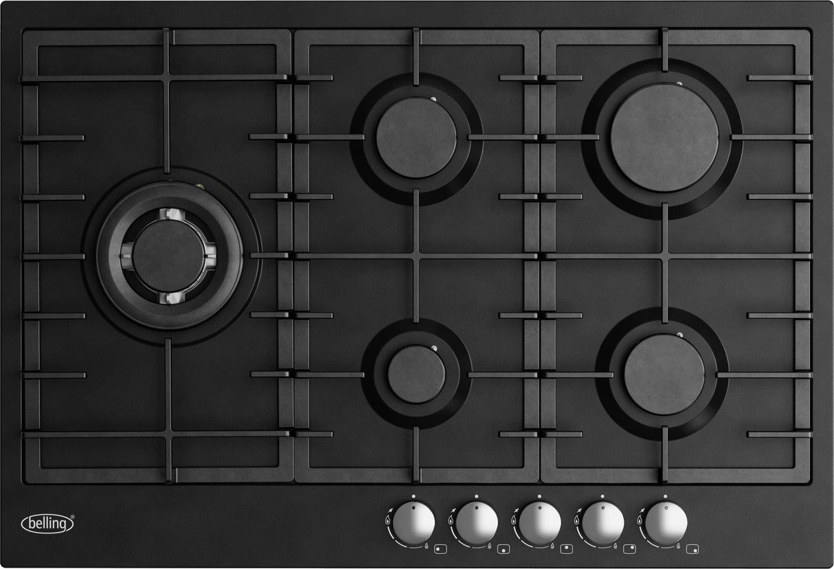 Belling BCT75GCBK 75cm Italian Made Matte Black Gas Cooktop