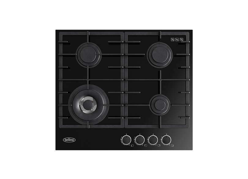 Belling BDC604BK 60cm Gas on Glass Cooktop, Black Glass