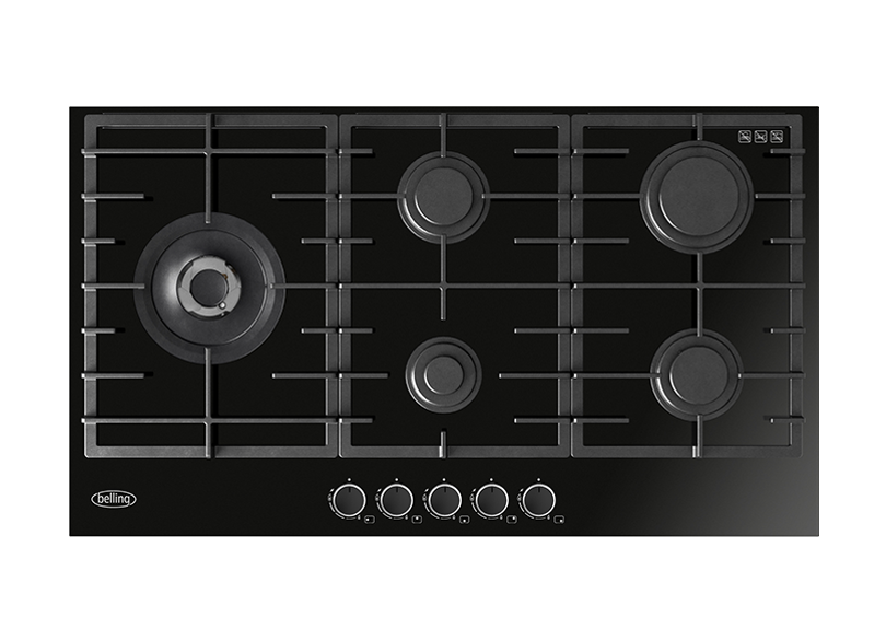 Belling BDC905LBK 90cm Gas-Thru-Glass Cooktop, Black Glass