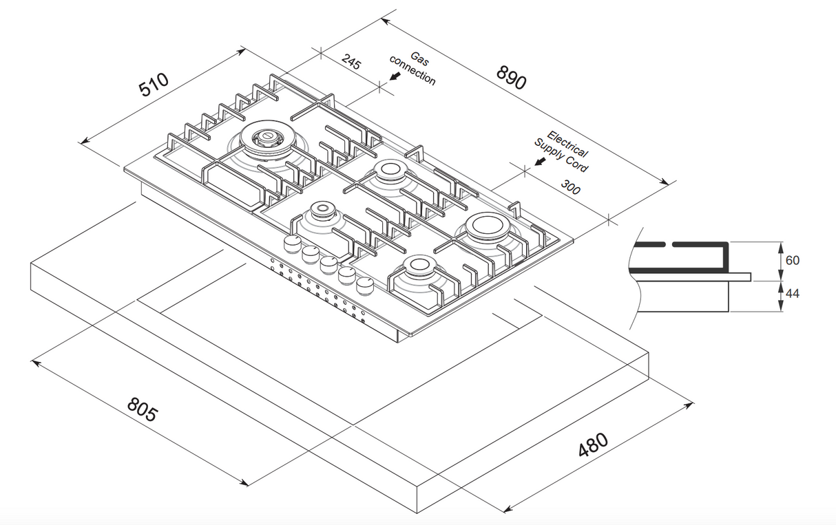 Belling BDC905LS 90cm 5 Burner Gas Cooktop, Stainless Steel - Ex Display Discount