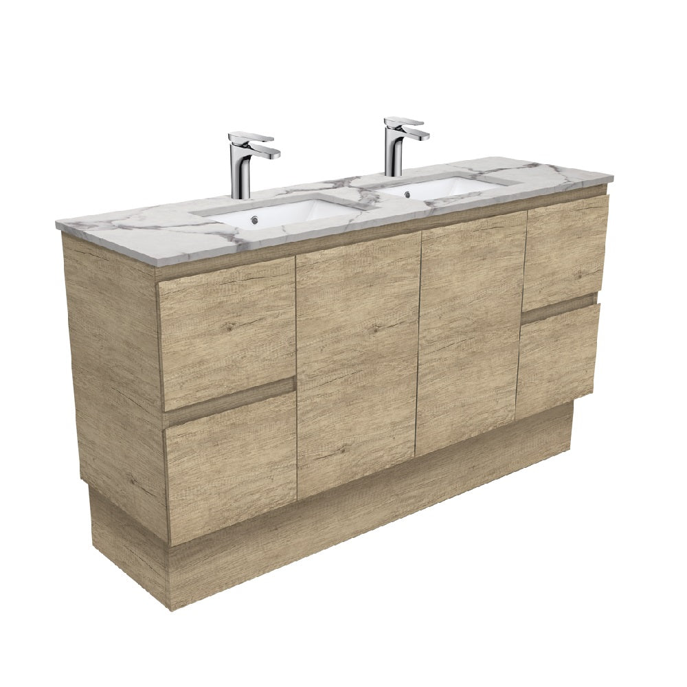 Fienza SM150SKD Edge Scandi Oak Calacatta Marble Kicker 1500mm Vanity (Double Bowl)