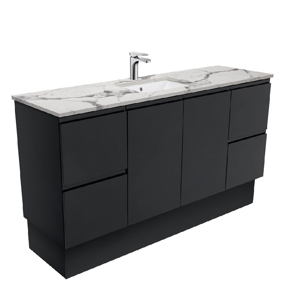 Fienza SM150ZBKS Fingerpull Black Calacatta Marble Kicker 1500mm Vanity (Single Bowl)