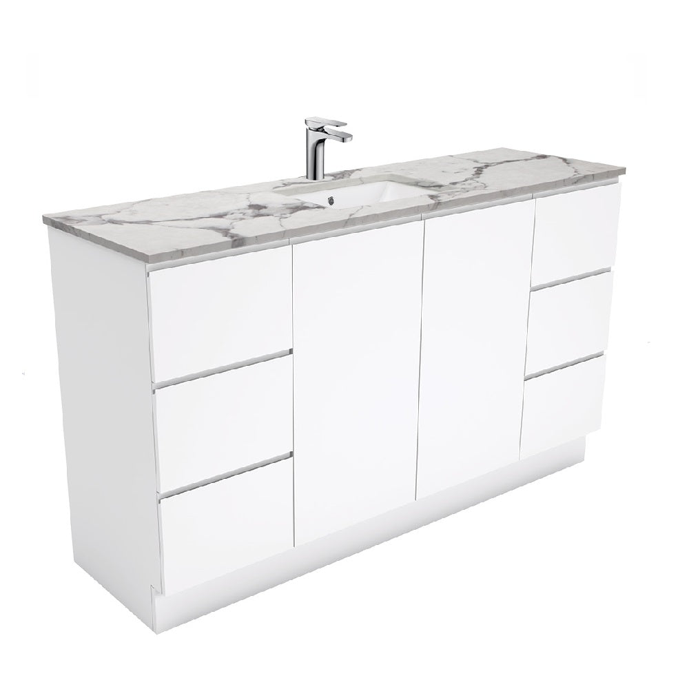 Fienza SM150CS Fingerpull Calacatta Marble Kicker 1500mm Vanity (Single Bowl)