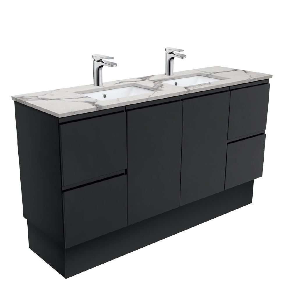 Fienza SM150ZBKD Fingerpull Black Calacatta Marble Kicker 1500mm Vanity (Double Bowl)