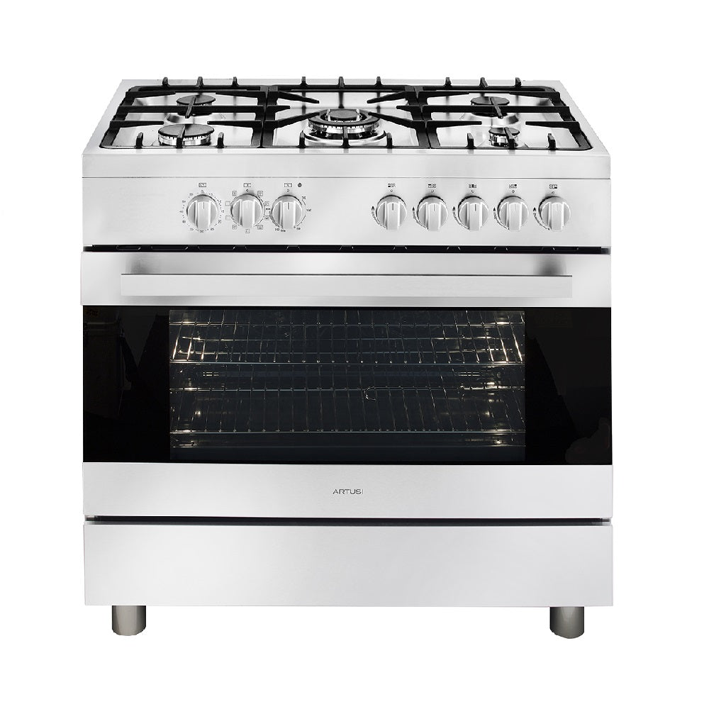 Artusi CAFG90X Oven 90cm Freestanding Dual Fuel Stove, Stainless Steel