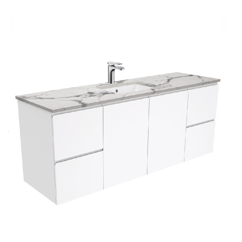 Fienza SM150FS Fingerpull Calacatta Marble Wall Hung 1500mm Vanity (Single Bowl)