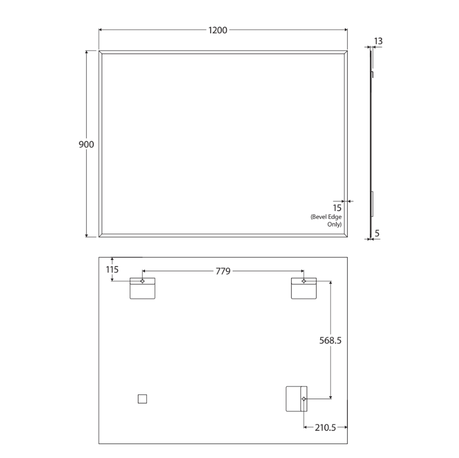 Fienza BEM-12090 Bevel Edge Rectangular Mirror, 1200 x 900mm