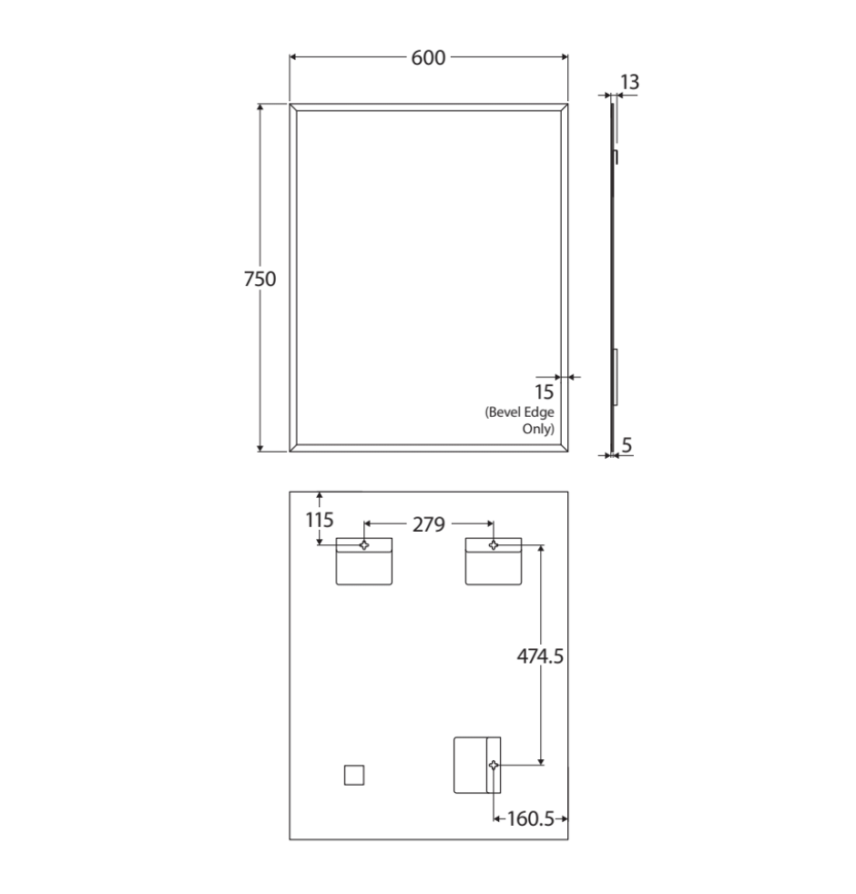 Fienza BEM-6075 Bevel Edge Rectangular Mirror, 600 x 750mm