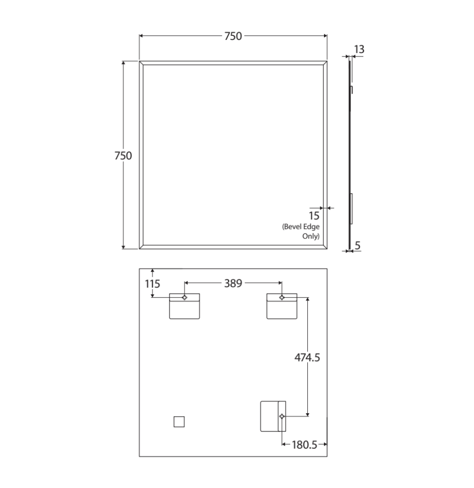 Fienza BEM-7575 Bevel Edge Rectangular Mirror, 750 x 750mm