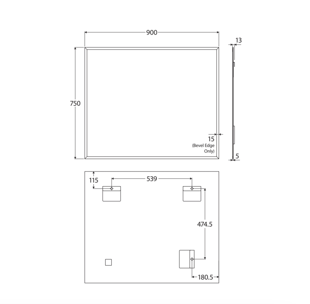 Fienza BEM-9075 Bevel Edge Rectangular Mirror, 900 x 750mm