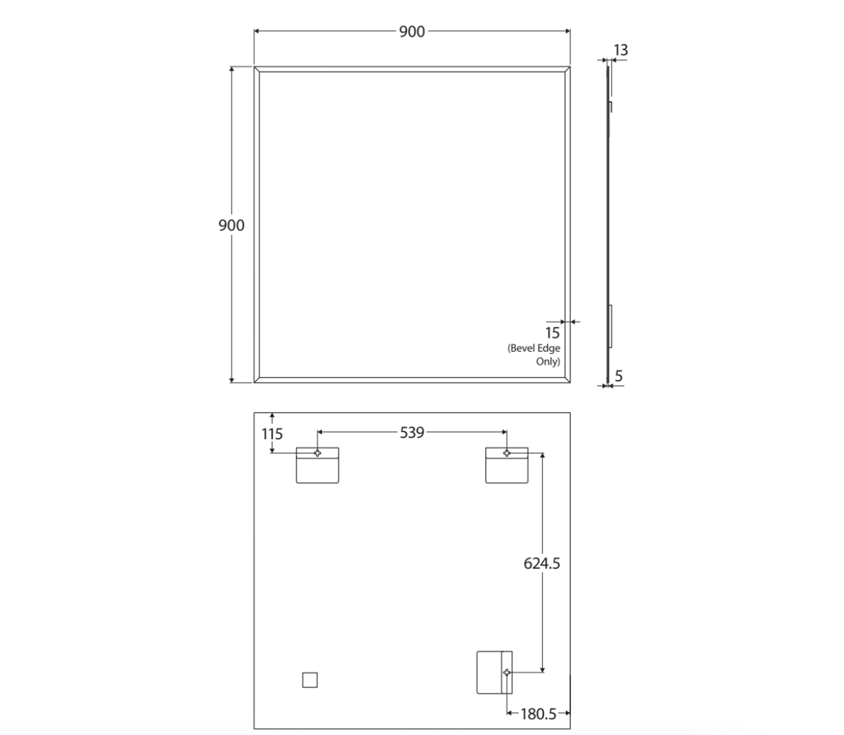 Fienza BEM-9090 Bevel Edge Rectangular Mirror, 900 x 900mm