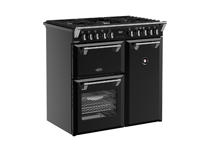 Belling BRDX90DFBL 90cm Richmond Deluxe Dual Fuel Freestanding Oven, Split Ovens, Black