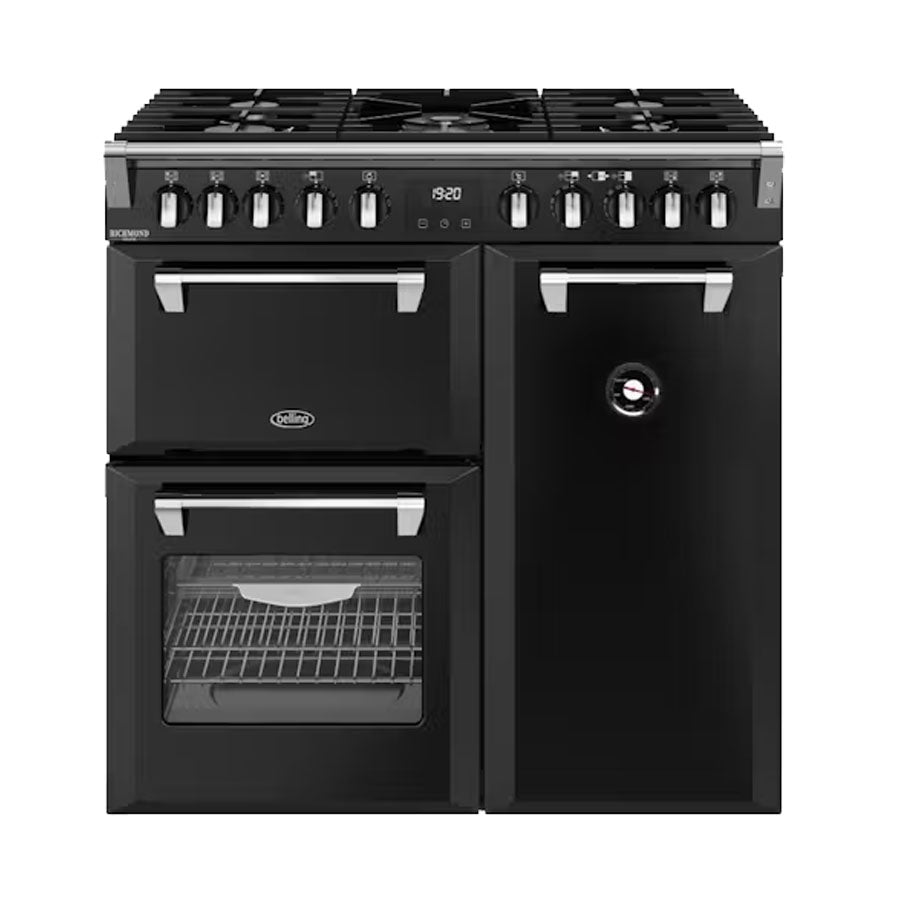 Belling BRDX90DFBL 90cm Richmond Deluxe Dual Fuel Freestanding Oven, Split Ovens, Black