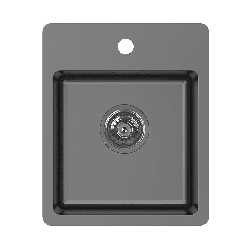 Abey Single Bowl Stainless Steel Bar Sink, 370x450mm, Topmount with Taphole, Black Pearl BS2B