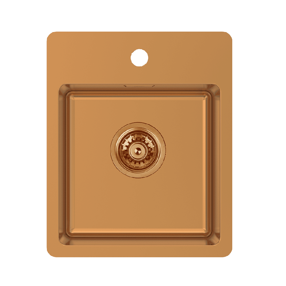 Abey Single Bowl Stainless Steel Bar Sink, 370x450mm, Topmount with Taphole, Artisan Copper BS2CO