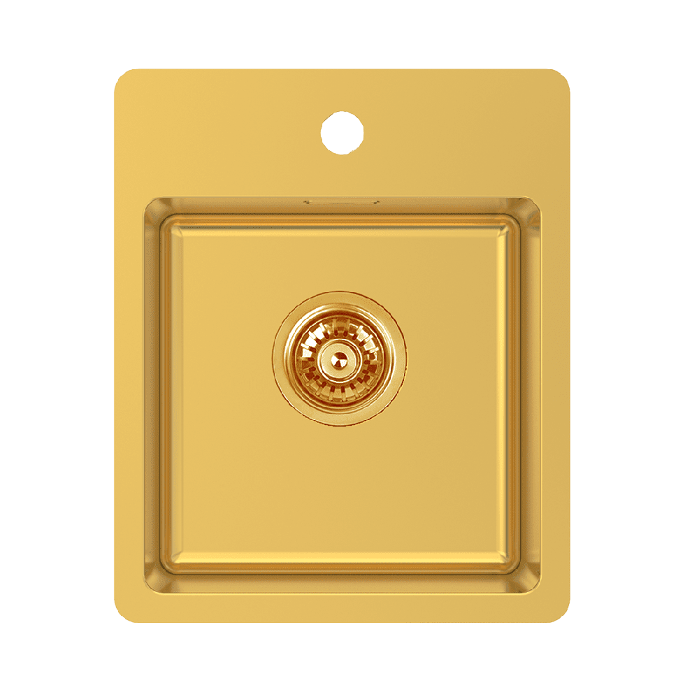 Abey Single Bowl Stainless Steel Bar Sink, 370x450mm, Topmount with Taphole, Eureka Gold BS2G