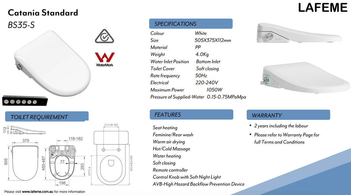 Lafeme Catania Standard Toilet Bidet Seat