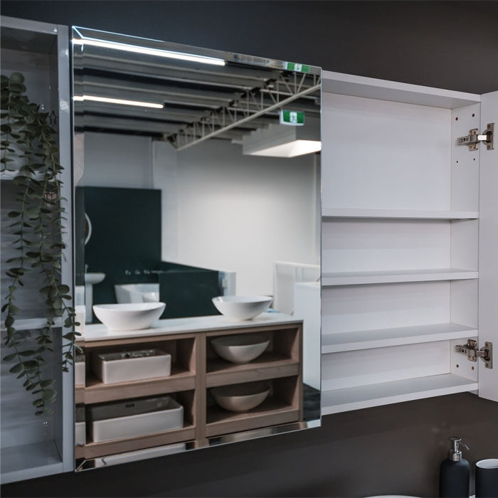 Fienza BSS120 Bevel Edge 900 Mirror Cabinet, 2 Side Shelves