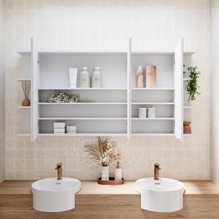 Fienza BSS150 Bevel Edge 1200 Mirror Cabinet, 2 Side Shelves