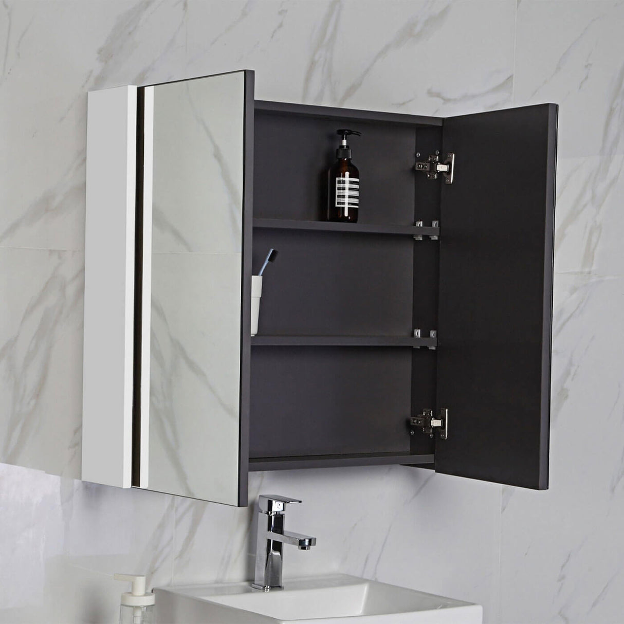Bella Pencil Edge Mirror Shaving Cabinet Matte White / 600mm Mirrors & Cabinets