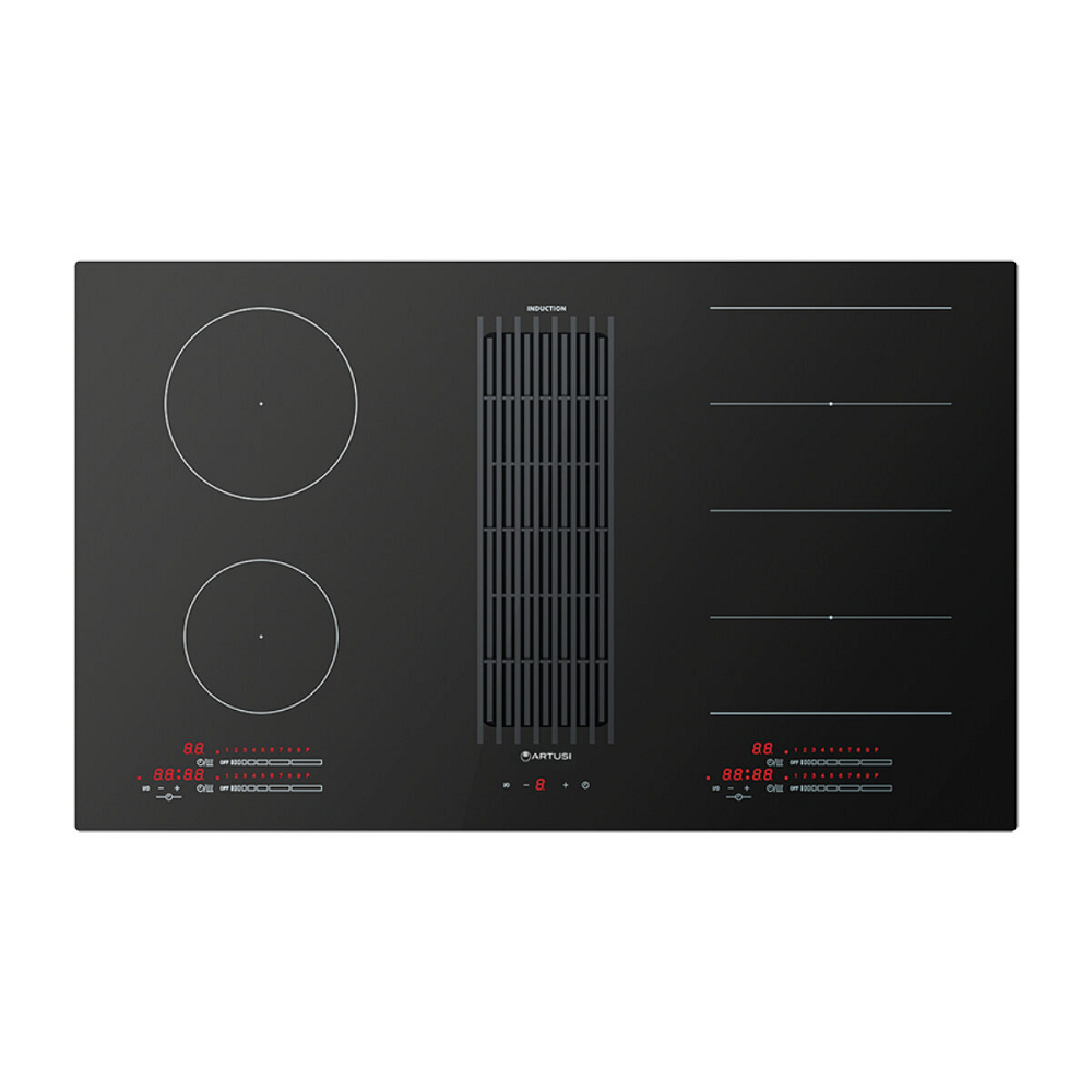Artusi AID864DD 86cm 4 Zone Induction Cooktop with Built-In Extraction, Black