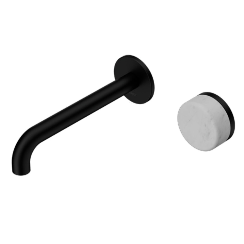 Nero Serenity Progressive Wall Basin Mixer 220mm Spout w/ Carrara Handle Matte Black 24E073MB