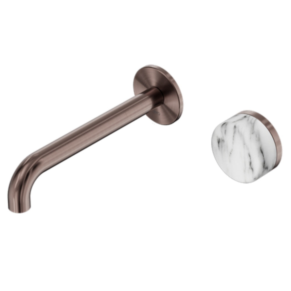 Nero Serenity Progressive Wall Basin Mixer 185mm Spout w/ Arabescato Corchia Handle Brushed Bronze 24E070BZ