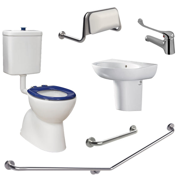 Fienza CARE2R Accessible Toilet Care Kit 2 with Right Hand 40° Degrees Rail, Blue Seat