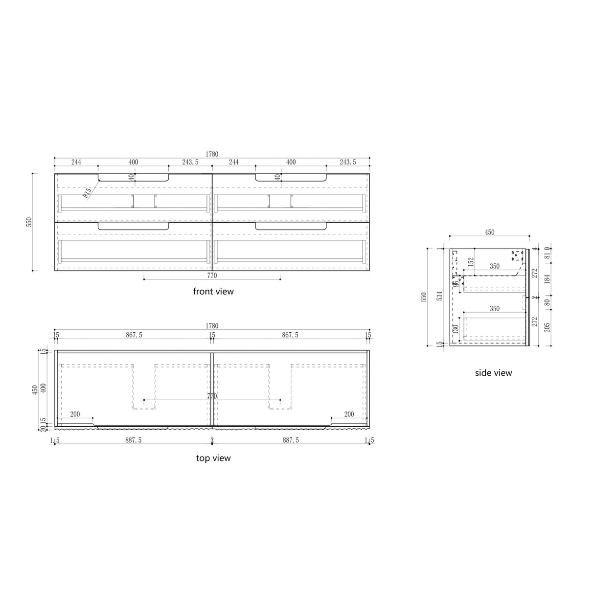 Aulic 1800mm Lovina Tier Single/Double bowl Wall Hung Vanity CAWH55-1800 Vanity Units