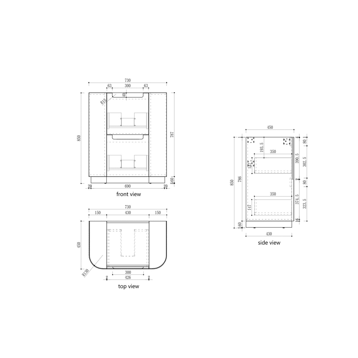 Aulic 750mm Curva Floorstanding Vanity with Solid Surface Top Palis Top CA57-750-ST66FT Vanity Units