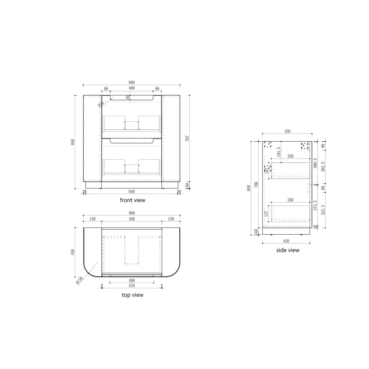 Aulic 900mm Curva Floorstanding Vanity with Solid Surface Top Palis Top CA57-900-ST66FT Vanity Units