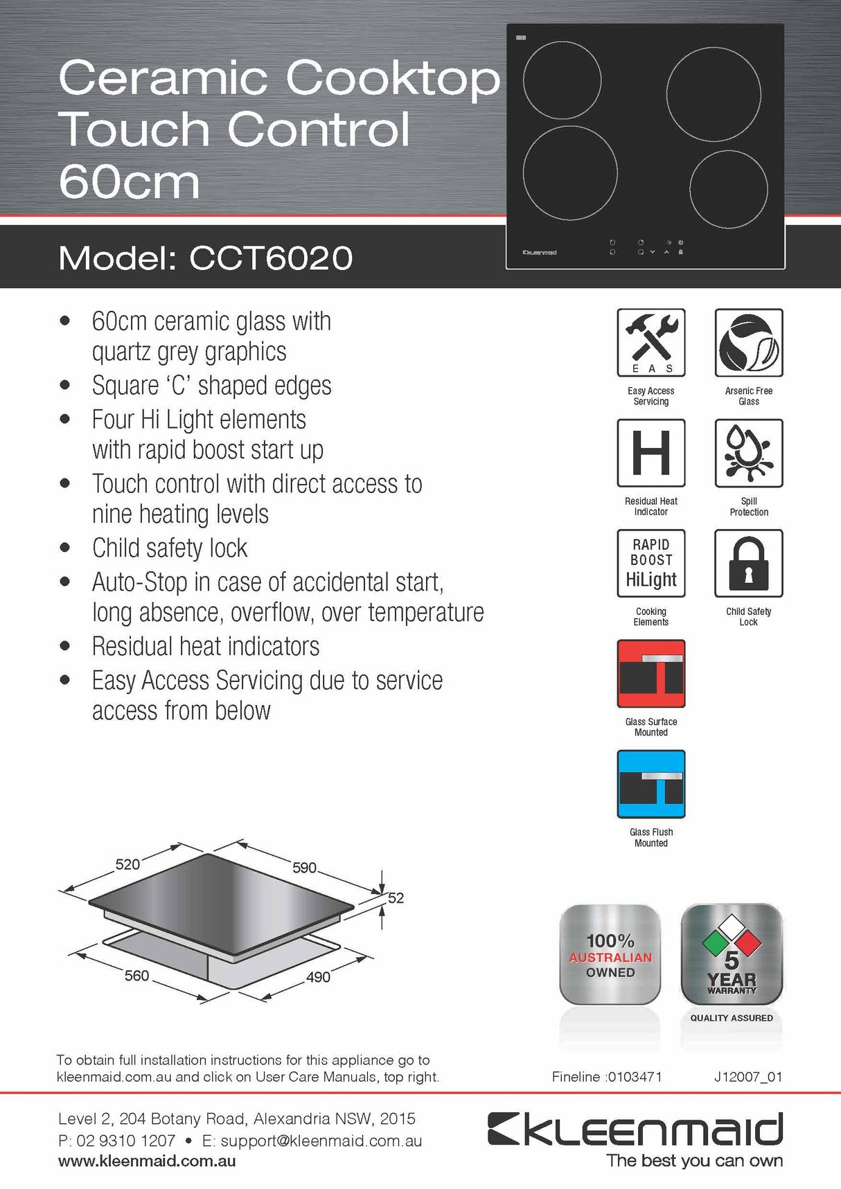 Kleenmaid CCT6020 60cm Ceramic Cooktop