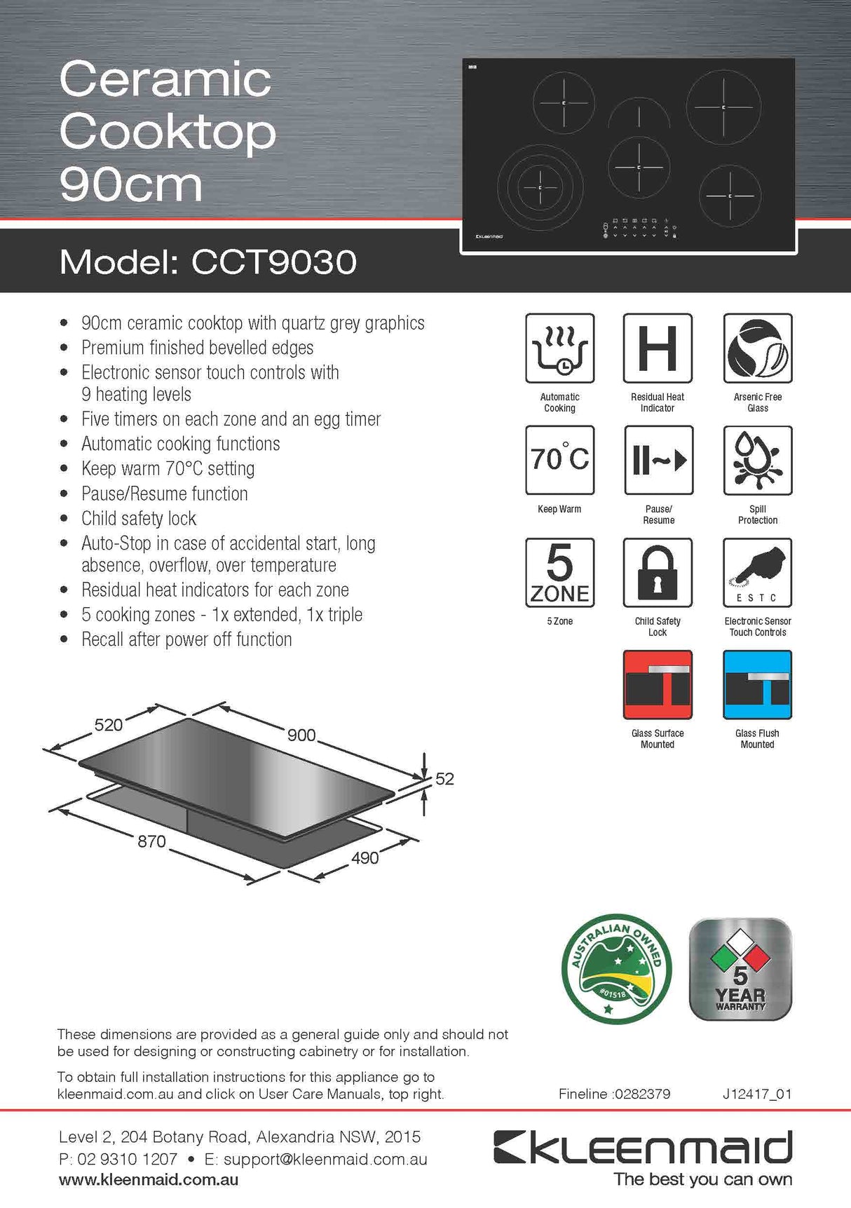 Kleenmaid CCT9030 90cm Ceramic Cooktop