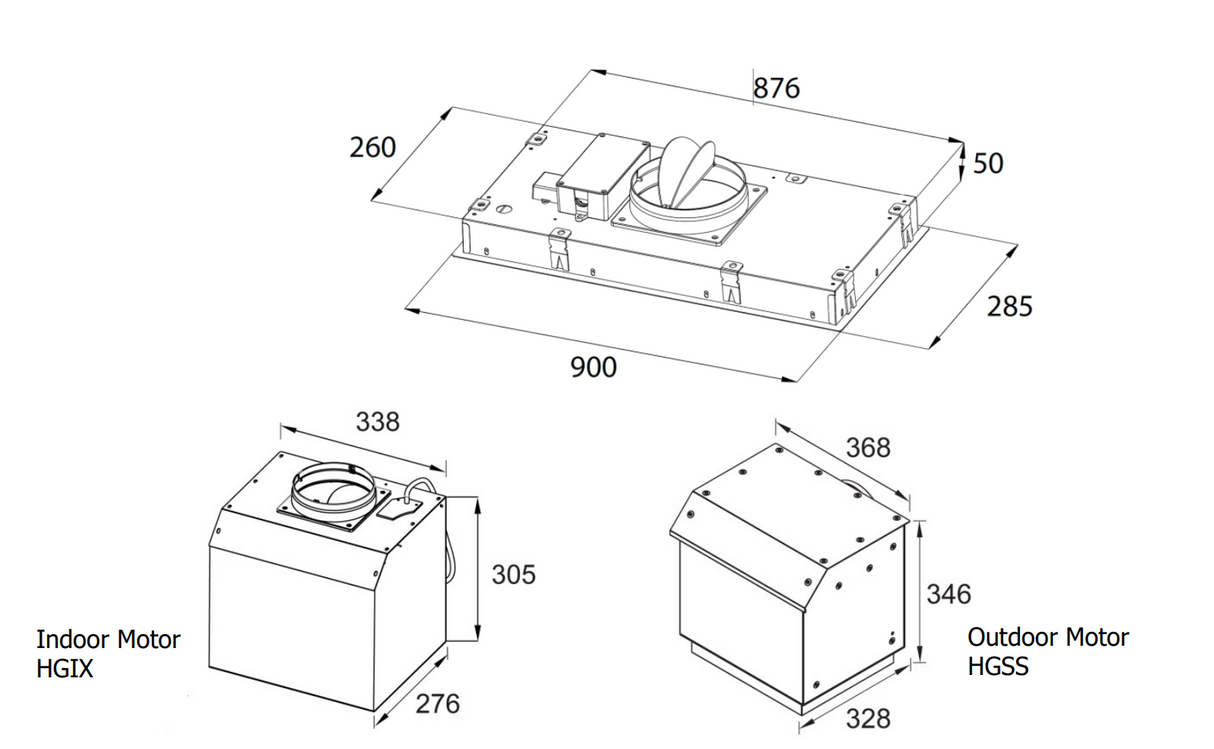 Q SERIES CE920HSS-EXTHGIX 90cm Silent Undermount Rangehood, Indoor Motor