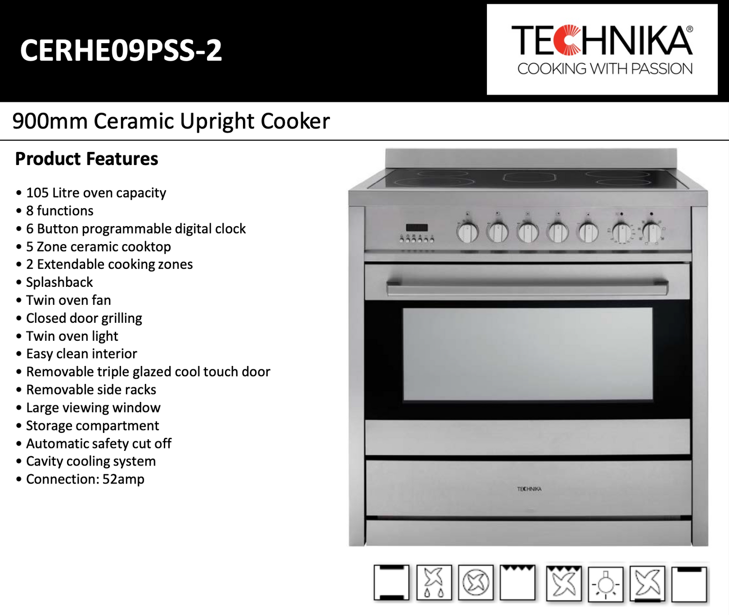 Technika CERHE09PSS-2 90cm Electric Freestanding Oven/Stove - Clearance Discount