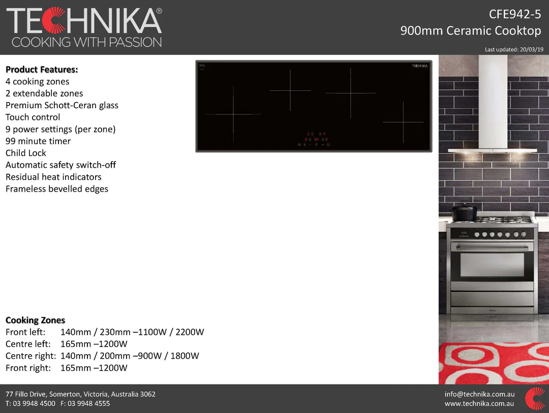 Technika CFE942-5 90cm Ceramic Touch Control Cooktop - Clearance Discount